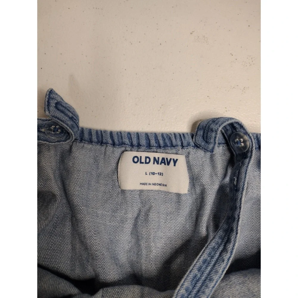 Old Navy Girls Light Wash Denim Romper Button Front Size L 10-12 Cotton‎